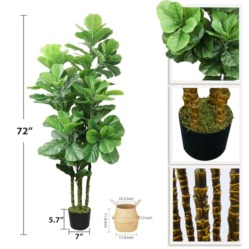Product: ROOMTEC 6ft Artificial Fiddle Leaf Fig Tree in Pot Faux Fiddle Leaf Fig Tree Large Artificial Tree for Indoor Outdoor House Living Room Office Modern Decoration