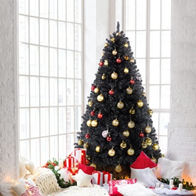 Silky Flower Store Artificial Black Christmas Tree, 6ft Holiday Decoration, Foldable Stand, 818 Tips, Indoor Outdoor Use, 6ft 12 12 Product: Topeakmart 6ft Artificial Black Christmas Tree with Foldable Stand,Xmas Tree for Holiday Decoration, Black