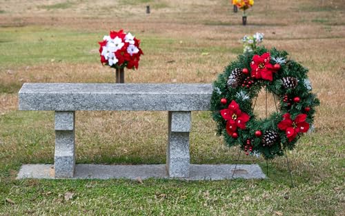 Silky Flower Store Artificial Christmas Wreath, Frosted Red Poinsettia Red Ornaments, Outdoor Indoor Décor, 24 Inch, 30 Inch Easel 1 1 Product: Christmas Wreath - Outdoor Christmas Decoration - 24 inch Wreath with Frosted Red Poinsettia and Red Ornaments on 30 Inch Easel