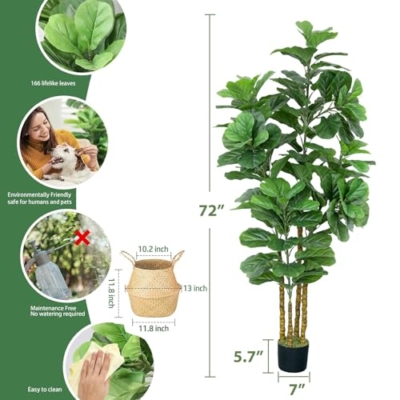 Product: 6ft Artificial Fiddle Leaf Fig Tree in Pot,Faux Fiddle Leaf Fig Tree,Large Artificial Tree for Living Room Office Home Decor and Housewarming Gift (1 Pack)