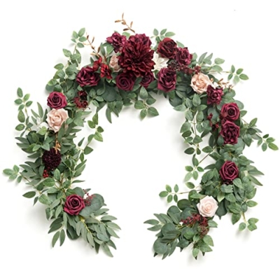 Product: Ling's Moment Flower Garland - 6FT Eucalyptus & Rose - Sweetheart Table Decor for Wedding Reception, Artificial Floral Garland for Mantle, Thanksgiving, Christmas Decoration, Marsala & Blush