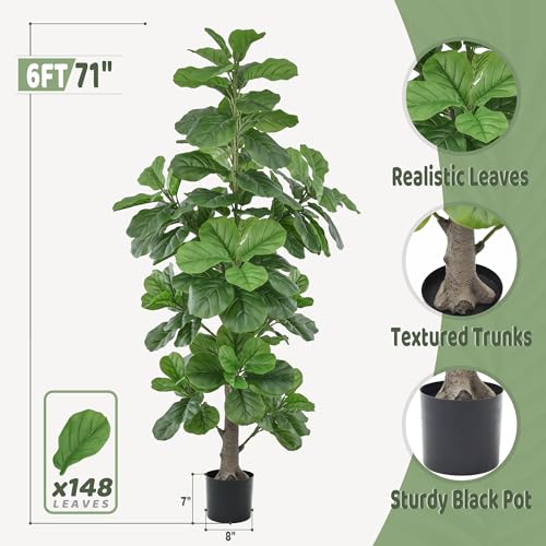 Product: Roselywed Artificial Fiddle Leaf Fig Tree 6FT with Realistic 148 Leaves 71 Inch Fake Ficus Lyrata Potted Plant for Indoor Outdoor Garden Landscaping Decor Housewarming Gift (6FT, 1Pack)