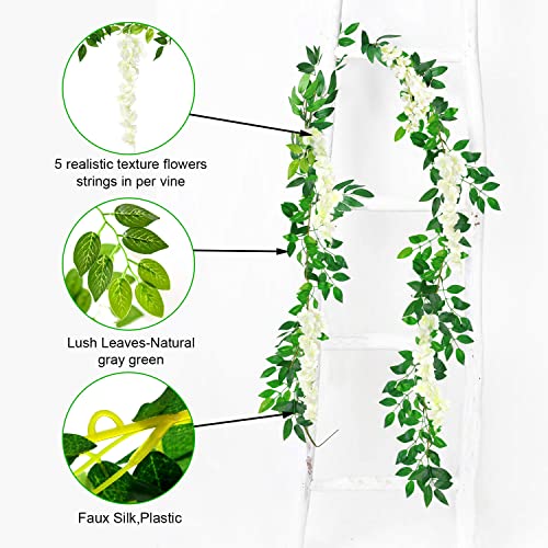 Silky Flower Store Artificial Wisteria Vine Garland, Fake Flowers Decoration, White 14ft, Wedding Ceremony Home Garden Decor, 2m 1 1 Product: MOTONG Artificial Flowers Decoration, 2 Pcs (14FT) Fake Flowers Wisteria Vines, Artificial Vine Garland Plants Arts For Ceremony Home Garden Wedding Party Decoration (4 Pcs White)