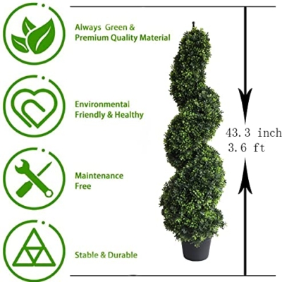 Product: 43.3 Inch Artificial Spiral Boxwood Topiary Trees, 2Pcs Faux Boxwood Plants Potted for Indoor Outdoor Decor