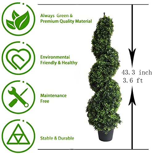 Product: 43.3 Inch Artificial Spiral Boxwood Topiary Trees, 2Pcs Faux Boxwood Plants Potted for Indoor Outdoor Decor