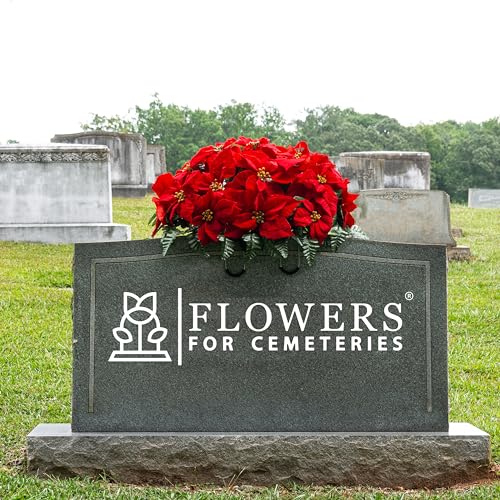 Silky Flower Store Artificial Cemetery Flowers, Red Poinsettia Headstone Saddle, Weatherproof Memorial Decor 2-3+ Months, 32.5cm 3 3 Product: Sympathy Silks Artificial Cemetery Flowers - Winter Memorial Flowers - Christmas Poinsettias - Red Poinsettias Saddle for Headstone