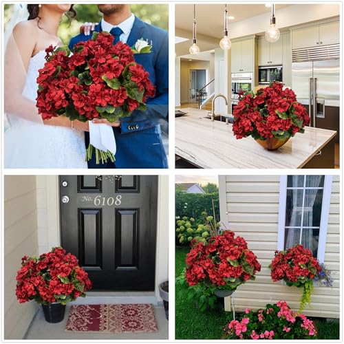 Product: Dophinena Pack of 12 - Artificial Geraniums Bundles Full Blooms Silk Flower Plants Geranium Bush Red Color for Home Garden Wedding Indoor Outdoor Decor (Red - Pack of 12)