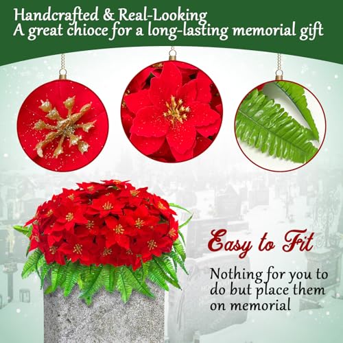 Product: GRPFS Christmas Cemetery Flowers Red Poinsettias Headstone Flowers Saddle Realistic Memorial Flower Arrangement for Outdoor Grave Decorations