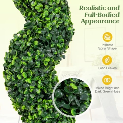 Product: Goplus 4FT Pre-Lit Artificial Spiral Boxwood Topiary Tree, 2 Pack 47” Tall Faux Potted Fake Greenery Plants w/ 100 LED Lights, Nursery Pot, Indoor Outdoor Home Front Porch Holiday Decoration