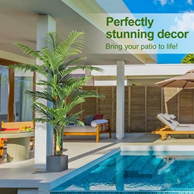 Product: 6ft Triple Golden Cane Palm Artificial Tree - UV Resistant Tropical Plant for Indoor & Outdoor Decor