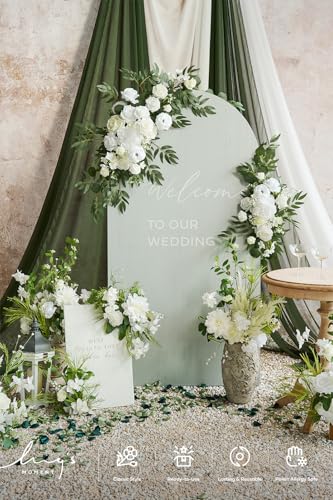 Silky Flower Store Artificial Wedding Arch Flowers Kit, White Sage Silk Floral Decor, Chiffon Drapes, 4 Piece Set, 20.5cm 1 1 Product: Ling's Moment Artificial Wedding Arch Flowers Kit Pack of 4, 2pcs Hanging Silk Flowers Arrangement 2pcs Chiffon Drapes Ceremony Spring Fake Rose Arbor Backdrop White Sage Floral Party Outdoor Decor