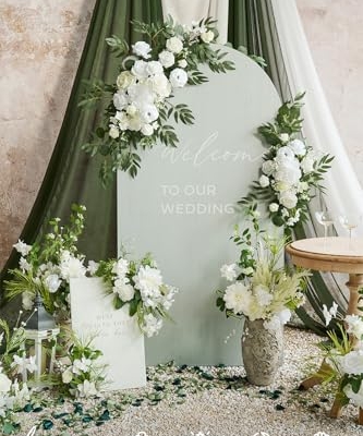 Product: Ling's Moment 2 White Wedding Artificial Floral Swag Welcome Sign Flowers Backdrop Garland Lily Green for Ceremony Reception Door Wall Easel Home Decoration Entryway Faux Outdoor Board Table Decor