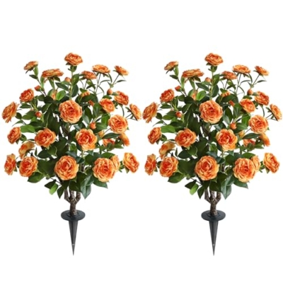 Product: OAZALDA Artificial Camellia Flower Plants Artificial Tree, 【 2 Pack 】 Faux Floral Plant Blooming Camellia 36 Inch with Orange Blossom Indoor Outdoor Decoration
