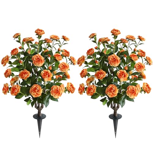 Product: OAZALDA Artificial Camellia Flower Plants Artificial Tree, 【 2 Pack 】 Faux Floral Plant Blooming Camellia 36 Inch with Orange Blossom Indoor Outdoor Decoration
