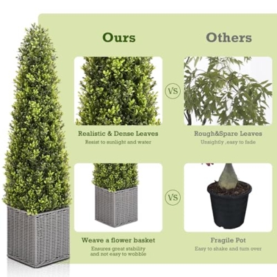 Product: SEVENLOVE 48 Inch Artificial Boxwood Outdoor Topiary Tree Set of 2, 4FT Potted Boxwood Tree Cone Topiary Artificial Plant Shrub for Front Porch Home Office Decor…