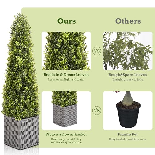 Product: SEVENLOVE 48 Inch Artificial Boxwood Outdoor Topiary Tree Set of 2, 4FT Potted Boxwood Tree Cone Topiary Artificial Plant Shrub for Front Porch Home Office Decor…