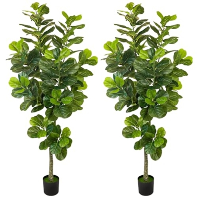 Product: KOL 6.2ft 2-Pack Artificial Fiddle Leaf Fig Trees, 74.8’’ Tall Fake Ficus Lyrata Plants, Faux Greenery for Home, Office, Living Room, Indoor & Outdoor Decoration, Housewarming Gift