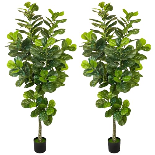 Product: KOL 6.2ft 2-Pack Artificial Fiddle Leaf Fig Trees, 74.8’’ Tall Fake Ficus Lyrata Plants, Faux Greenery for Home, Office, Living Room, Indoor & Outdoor Decoration, Housewarming Gift