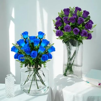 Product: SIFOEL Artificial Rose Flowers Bouquet Realistic Silk Rose Fake Flowers for Wedding Home Centerpiece Party Cemetery Grave Decoration (4, Purple)