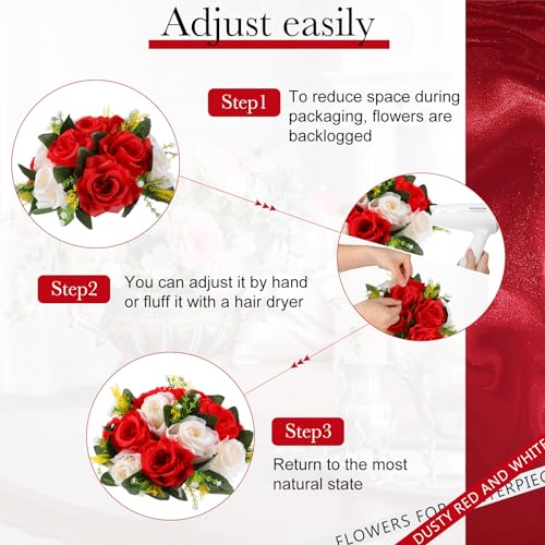 Product: Hotop 12 Pcs Flower Balls Wedding Rose Centerpieces Silk Flower Kissing Balls Arrangement Artificial Hydrangea Flower Bouquet Faux Rose Floral Decoration (Red,White)