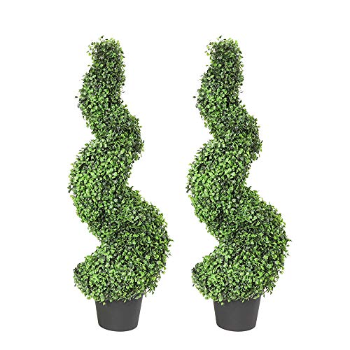 Product: MOMO Plant 35 Inch Artificial Boxwood Topiary Tree Spiral Plants Fake Faux Plant Decor in Plastic Pot Green Indoor or Outdoor, Set of 2