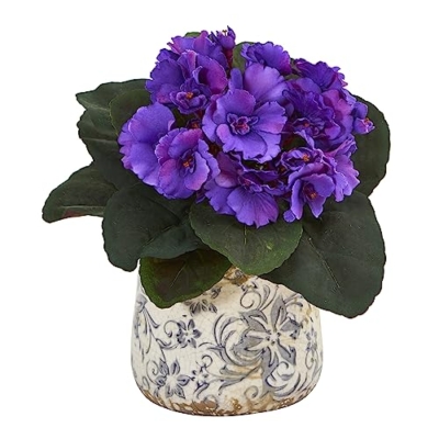 Product: Nearly Natural 8in. African Violet Artificial Plant in Floral Design Vase (Set of 2)