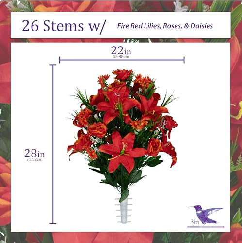 Product: Sympathy Silks Artificial Cemetery Flowers - Gravesite Flowers - Fire Red Lily, Rose, and Daisies