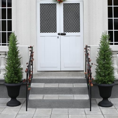 Product: 4FT OAKRED Artificial Cedar Topiary Trees - UV-Protected Norfolk Pine Set for Year-Round Outdoor & Indoor Decor