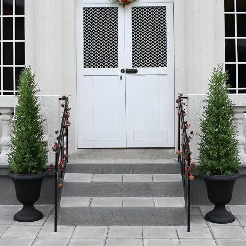 Product: 4FT OAKRED Artificial Cedar Topiary Trees - UV-Protected Norfolk Pine Set for Year-Round Outdoor & Indoor Decor