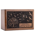 Product: INTAJ Cremation Urn for Human Ashes Adult Male Female - Tree of Life Wooden Box Urn for Ashes - Handmade Decorative Funeral Urn (Customised Tree Birds, L (9x6x5) 185 Cu/in)