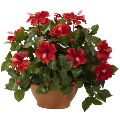 Product: Nearly Natural Hibiscus with Clay Planter