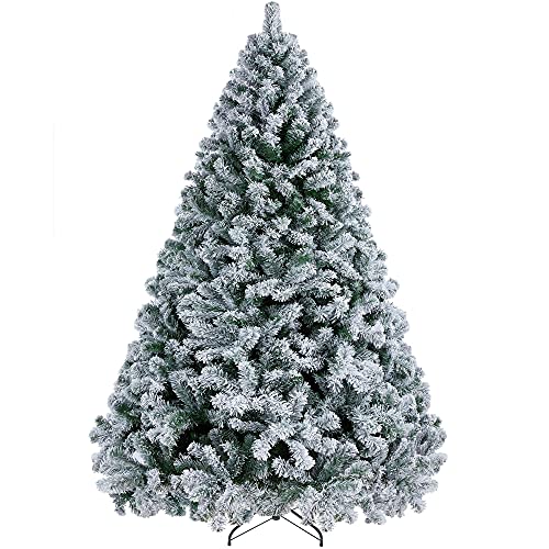 Yaheetech 7.5ft Premium Snow Flocked Hinged Artificial Christmas Fake Spruce Full Tree for Home Office Party Decoration with 1284 Branch White Snow Tips and Metal Stand - Artificial Flower Arrangements Product: Yaheetech 7.5ft Premium Snow Flocked Hinged Artificial Christmas Fake Spruce Full Tree for Home Office Party Decoration with 1284 Branch White Snow Tips and Metal Stand