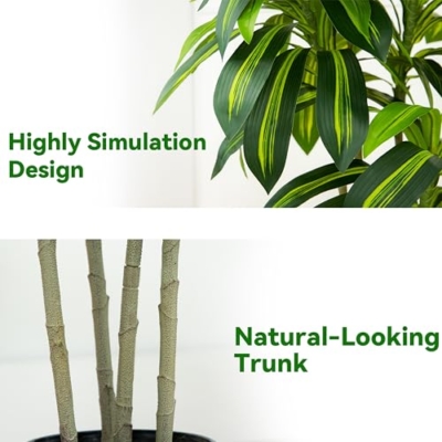 Product: Artificial Dracaena Tree Artificial Silk Tree Faux Tree Fake Tropical Yucca Floor Plant with White Tall Planter (1, White Tall Planter, 6FT)