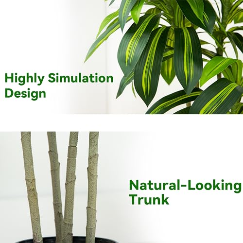 Product: Artificial Dracaena Tree Artificial Silk Tree Faux Tree Fake Tropical Yucca Floor Plant with White Tall Planter (1, White Tall Planter, 6FT)