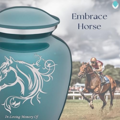 Product: Geturns Embrace Adult Personalized Horse Cremation Urns for Human Ashes I Large Teal Funeral Urn for Men and Women I 200 lbs