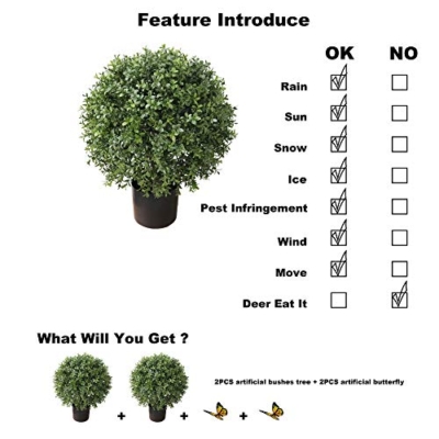Silky Flower Store Artificial Boxwood Topiary Trees, 2 Pack Outdoor Potted Faux Boxwood Bushes, UV Protected, 24in x 19in 10 10 Product: 2'T 19''D Topiaries Trees Artificial Outdoors 2 Pack Fake Boxwood Bushes Outside Potted Tree