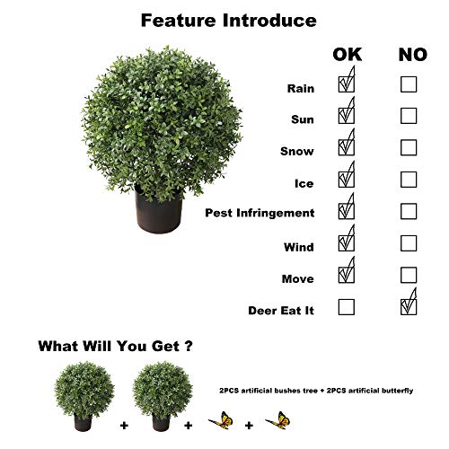 Silky Flower Store Artificial Boxwood Topiary Trees, 2 Pack Outdoor Potted Faux Boxwood Bushes, UV Protected, 24in x 19in 1 1 Product: 2'T 19''D Topiaries Trees Artificial Outdoors 2 Pack Fake Boxwood Bushes Outside Potted Tree