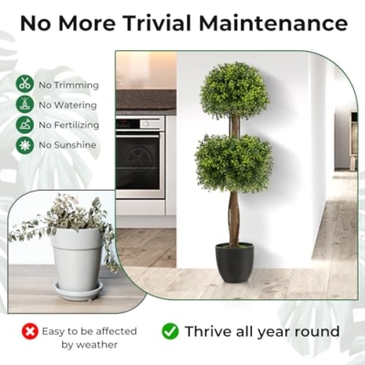 Silky Flower Store Artificial Boxwood Topiary Ball Tree, Faux Potted Plant, UV Resistant, 40 Inch 13 13 Product: Goplus 40” Artificial Boxwood Topiary Ball Tree, Faux Potted Plants with Cement-Filled Plastic Pot, UV Resistant, Fake Evergreen Artificial Topiary for Indoor Outdoor Home Front Porch Decor