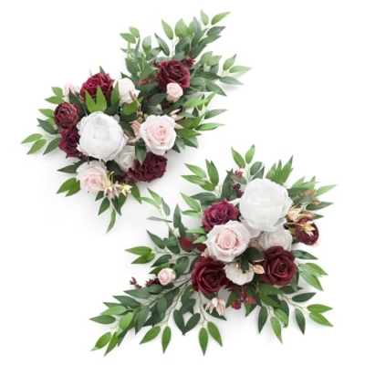 Product: Ling's Moment 2PCS Burgundy Artificial Flower Garland Floral Swags Centerpieces Wedding Arch Flower Greenery Arrangements for Sweetheart Table Wall Window Home Garden Outdoor Decor Marsala Blush