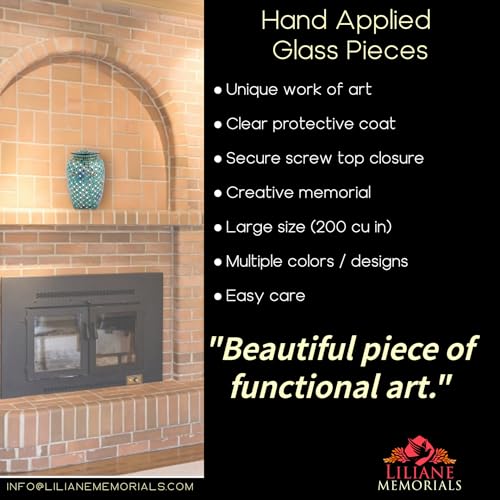 Product: Mosaic Glass Cremation Urn - Hand Made Funeral Urn for Human Ashes - Large Adult Size Burial Urn - Hand Applied Individual Tiles Create a one of a Kind Work of Art - 200 cu in (Blue)
