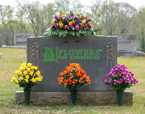 Product: Sympathy Silks Artificial Cemetery Flowers – Realistic Wildflower Outdoor Grave Decorations - Purple Violet Wildflower Saddle for Headstone