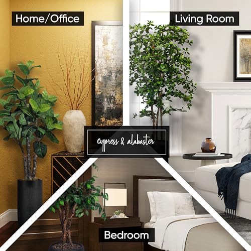 Silky Flower Store Fiddle Leaf Fig Artificial Tree, Cypress & Alabaster Handmade Green Faux Tree, Real Wood Trunk, 6ft 8 8 Product: Cypress & Alabaster Handmade 6ft Fiddle Leaf Fig Ficus Lyrata Artificial Tree with Ethically Sourced Real Wood Trunks, Hypoallergenic, 6-Foot, Green