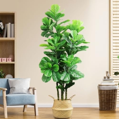 Product: ROOMTEC Artificial Fiddle Leaf Fig Tree,6 FT Tall Artificial Tree with Woven Seagrass Plant Basket Fake Floor Plant in Pot for Home Decor Living Room Indoor Outdoor Office Bedroom Decor