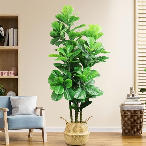 Product: ROOMTEC Artificial Fiddle Leaf Fig Tree,6 FT Tall Artificial Tree with Woven Seagrass Plant Basket Fake Floor Plant in Pot for Home Decor Living Room Indoor Outdoor Office Bedroom Decor