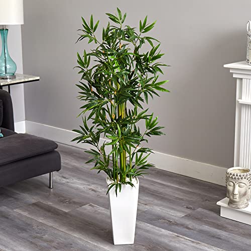 Product: Nearly Natural 4.5ft. Bamboo Artificial Tree in White Tower Planter