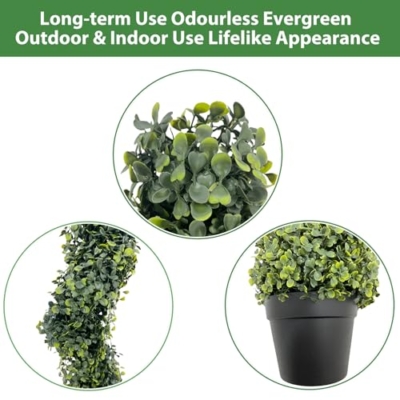 Product: ROOMTEC 4FT Artificial Spiral Boxwood Topiary Tree Front Porch Decor Tree Potted Large Faux Plant in Cement-Filled Plastic Pot Faux Topiary Trees for Indoor Outdoor Home Front Porch Decor