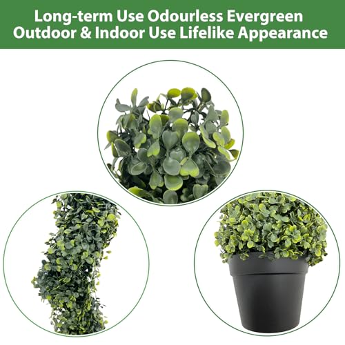 Product: ROOMTEC 4FT Artificial Spiral Boxwood Topiary Tree Front Porch Decor Tree Potted Large Faux Plant in Cement-Filled Plastic Pot Faux Topiary Trees for Indoor Outdoor Home Front Porch Decor