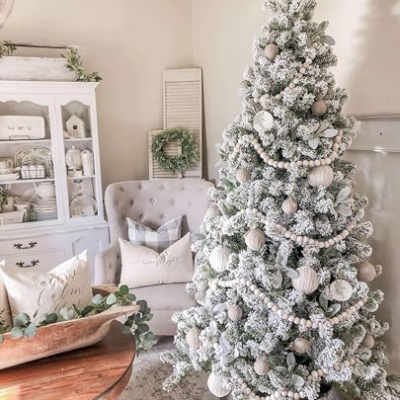 Product: KING OF CHRISTMAS 7 Foot Snow Flocked Artificial Christmas Tree Unlit, Prince Flock Holiday Xmas Tree with Hinged Sections & Metal Stand for Home, Office, Indoor & Outdoor Decoration