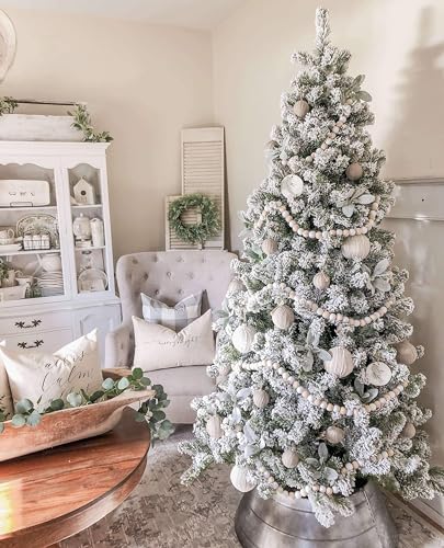 Product: KING OF CHRISTMAS 7 Foot Snow Flocked Artificial Christmas Tree Unlit, Prince Flock Holiday Xmas Tree with Hinged Sections & Metal Stand for Home, Office, Indoor & Outdoor Decoration