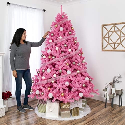 Silky Flower Store Pink Artificial Christmas Tree, Full Fir with 947 Branch Tips, Foldable Stand, 6ft 8 8 Product: Best Choice Products 6ft Pink Christmas Tree Artificial Full Fir Tree Seasonal Holiday Decoration w/ 947 Branch Tips, Foldable Stand
